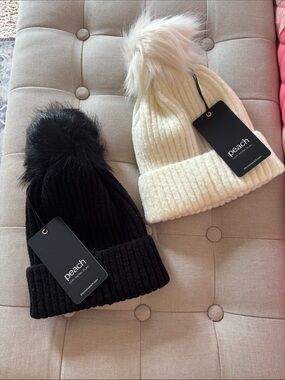 Faux Fur Pom Hat by Peach/ set of 2 NWTG